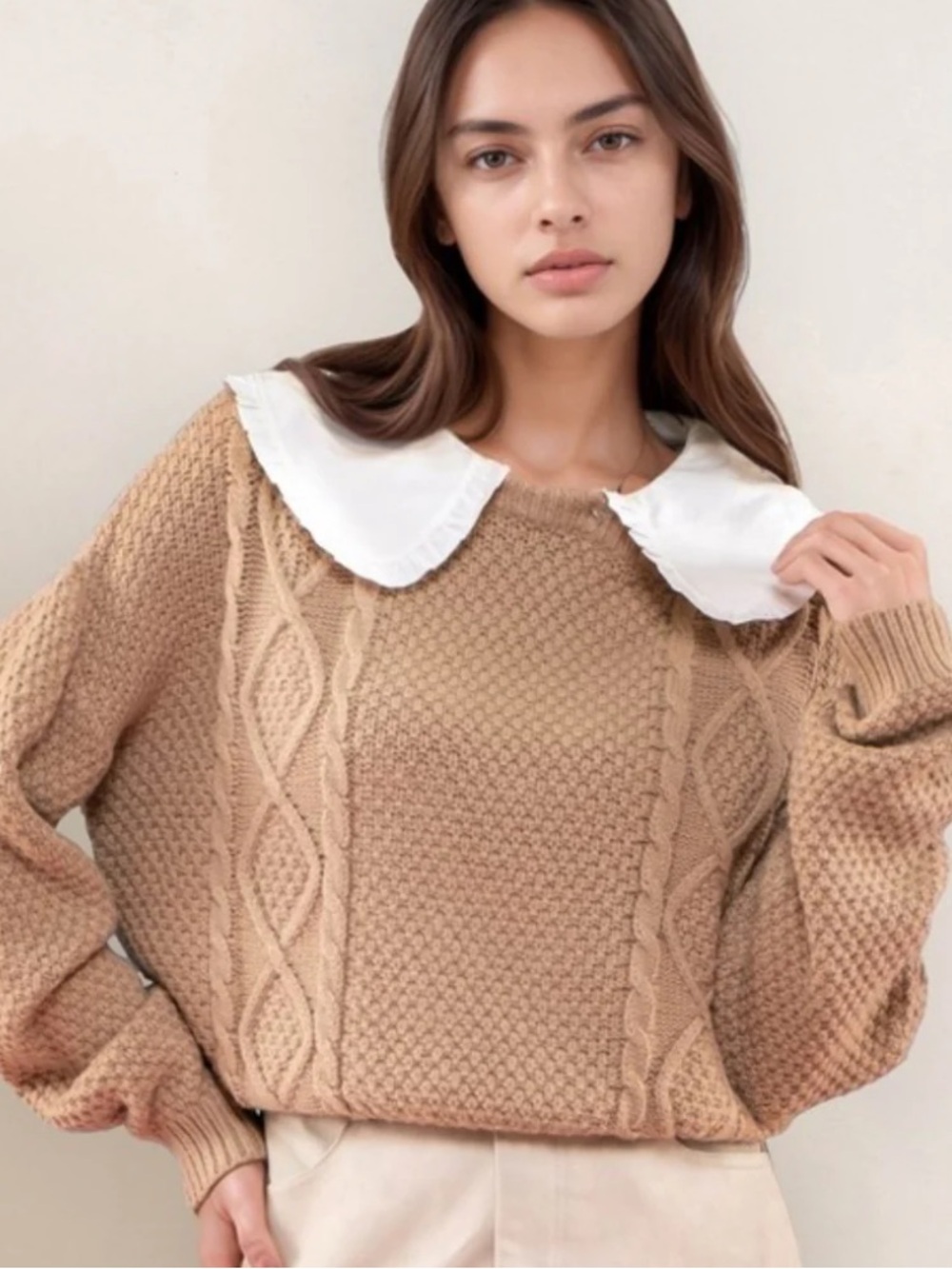 Blu Pepper Collared Cable Knit Sweater